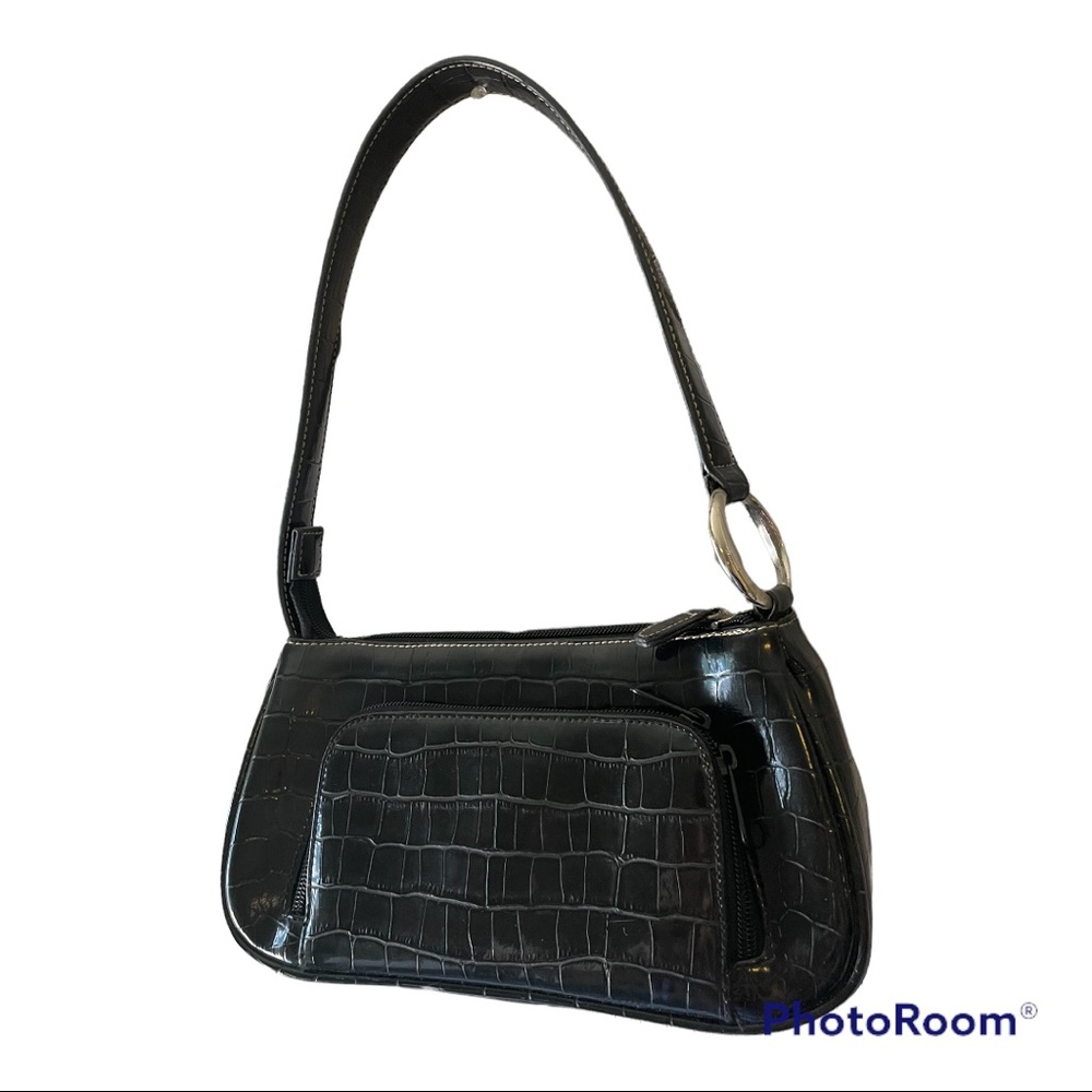 Y2K leather baguette black purse